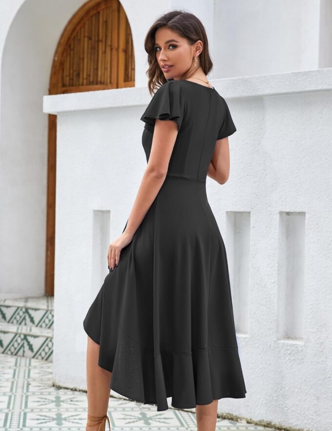 HomRain V Neck Formal Wedding Guest Bridesmaid Dresses for Women 2025 Ruffle Sleeves for Cocktail Graduation Modest Dress – Bild 3