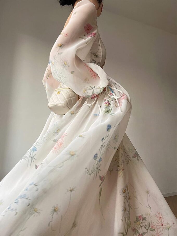 Women's Tea Break French Dresses Printed Thin Fairy Long Dress 2025 New – Bild 2