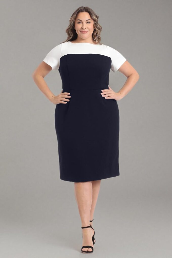 London Times Women's Boat Neck Color Blocked Sheath – Bild 8