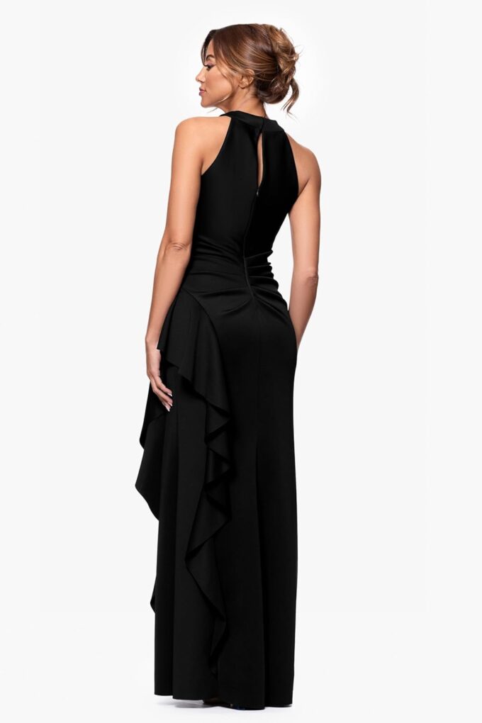 Xscape Women's Scuba Cross Neck Ruffle Floor Length Dress – Bild 3