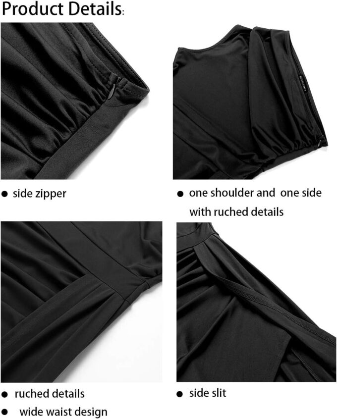 Nature Comfy LilyIn Womens Elegant one Shoulder Sleeveless Ruched High Slit Solid Color Cocktail Party Dresses – Bild 5