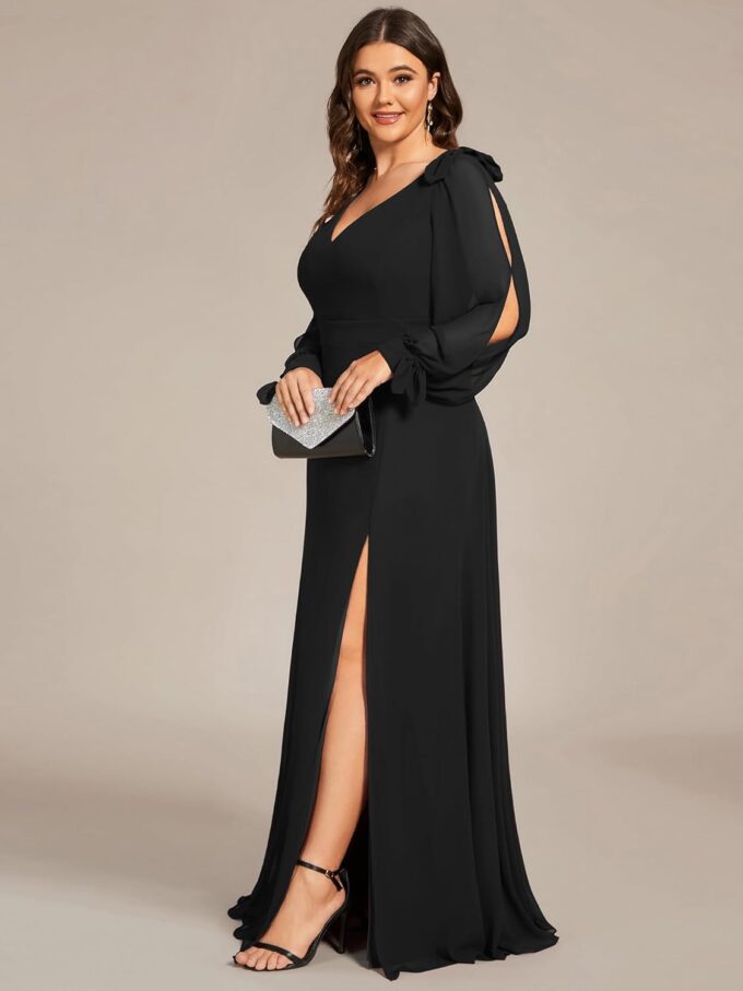 Ever-Pretty Women's V-Neck Elegant Chiffon Long Sleeve Plus Size Side Slit Formal Dress 80116-DA – Bild 3