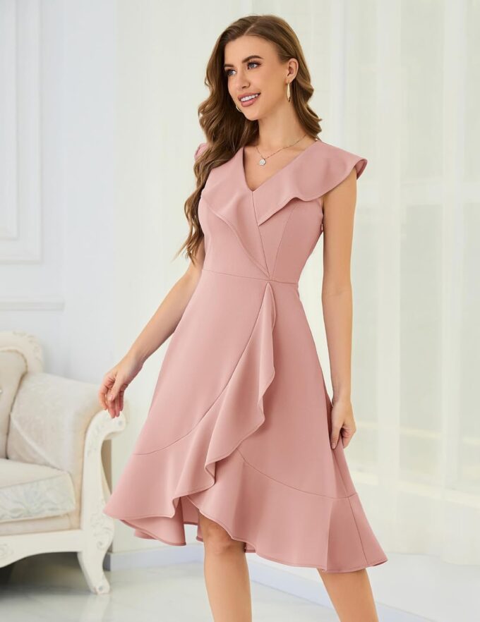 Meetjen Women's Cocktail Dresses Formal Wedding Guest 2025 Tea Party A Line Ruffle Hi Low Elegant Prom Graduation Dress – Bild 4