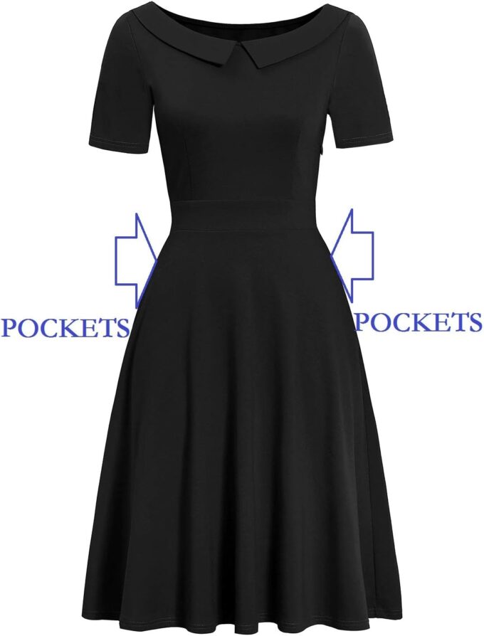 Women's Elegant Vintage Dresses Knee Length Casual Floral Print Work Party Peter Pan Collar A-Line Dress with Pockets 978 – Bild 4