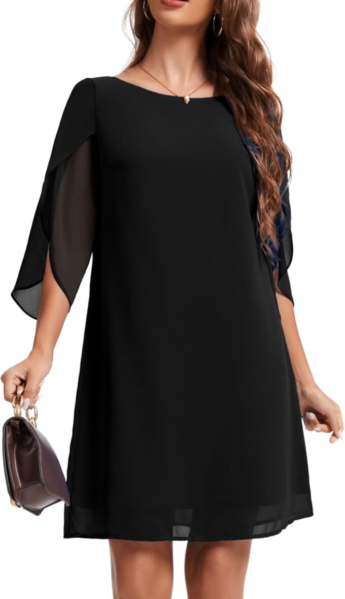 Zebaexf Womens Chiffon Dresses Flutter Sleeve Formal Trendy Party Wedding Dress – Bild 5