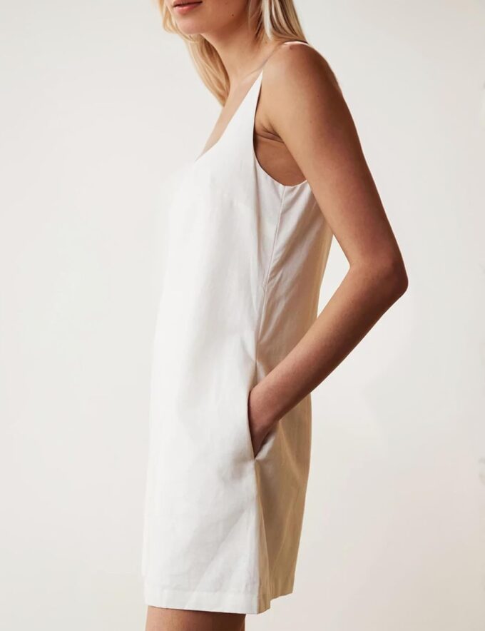 Summer Sleeveless Cotton Linen Mini Dresses for Women Casual Square Neck Backless Short Dress Solid Tank Shift Dress – Bild 3