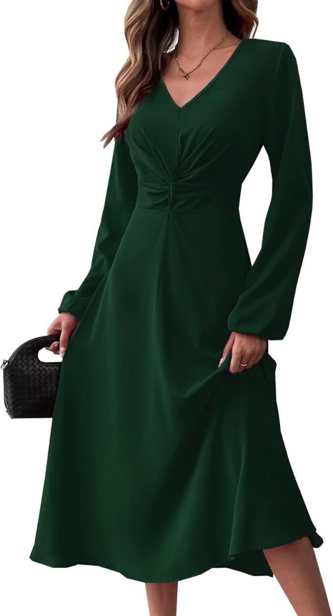 LalaLin Long Sleeve Wedding Guest Dress for Women V-Neck Twist Waist Cocktail Party Maxi Dresses – Bild 3