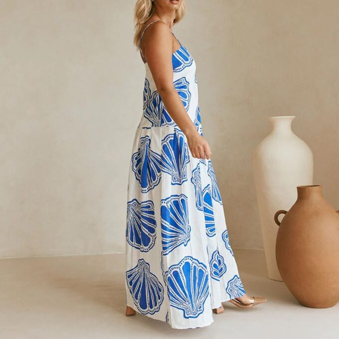Women Boho Floral Maxi Dress Y2k Sleeveless Long Dress Print Spaghetti Strap A Line Dress Vacation Beach Sundress – Bild 5
