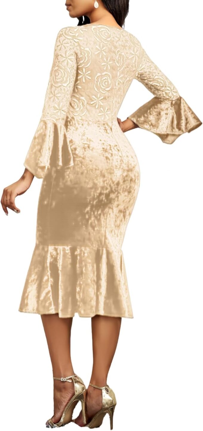 Midi Lace Dress for Women Sexy Bodycon Fishtail Dress Elegance Cocktail Party Banquet Church Outfits – Bild 5