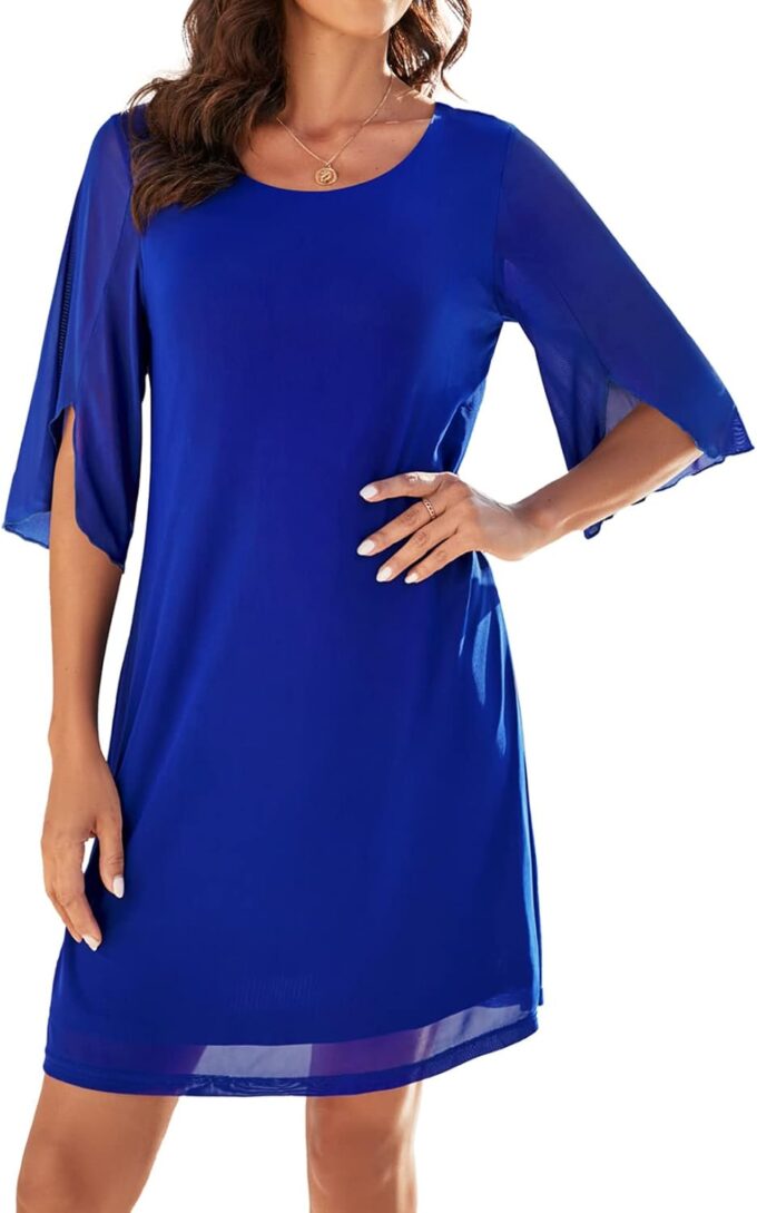 Women's Casual Loose 3/4 Sleeve Stretch Mesh Wedding Guest Dress Scoop Neck Cocktail Party Formal Dresses – Bild 2