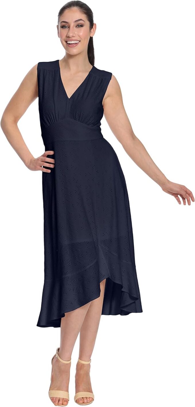 London Times Women's Sleeveless V-Neck Hi-Low Fit and Flare Dress – Bild 2