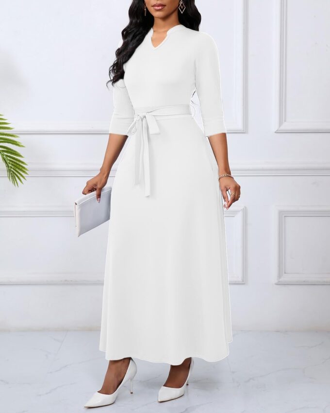 Maxi Dresses for Women Semi Formal Long Dress 3/4 Sleeve Casual A-line Church Dresses with Pockets – Bild 6
