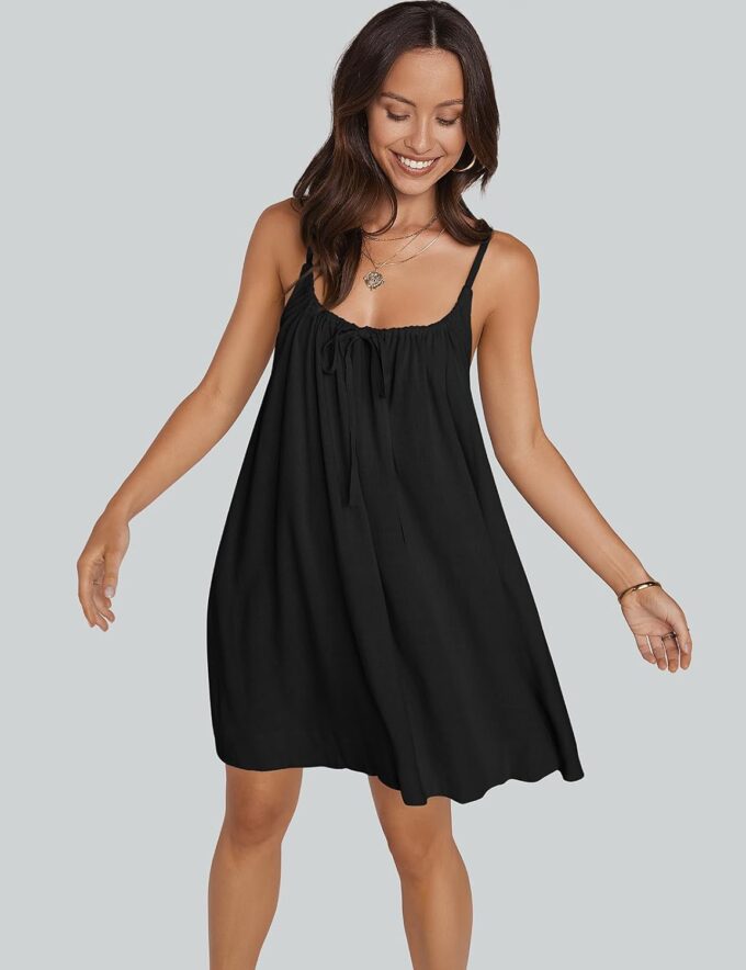 TARSE Womens Linen Mini Dress Summer Sleeveless Backless Loose Short Sundress Casual Flowy Beach Dress with Pockets – Bild 5