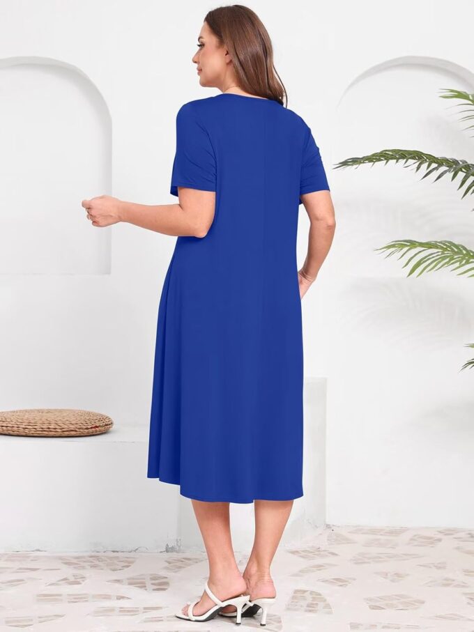 BELAROI Women Plus Size Dresses Summer Casual Loose Midi Tshirt Dress V Neck Short Sleeve Sundress Beach Cover Ups Pockets – Bild 5