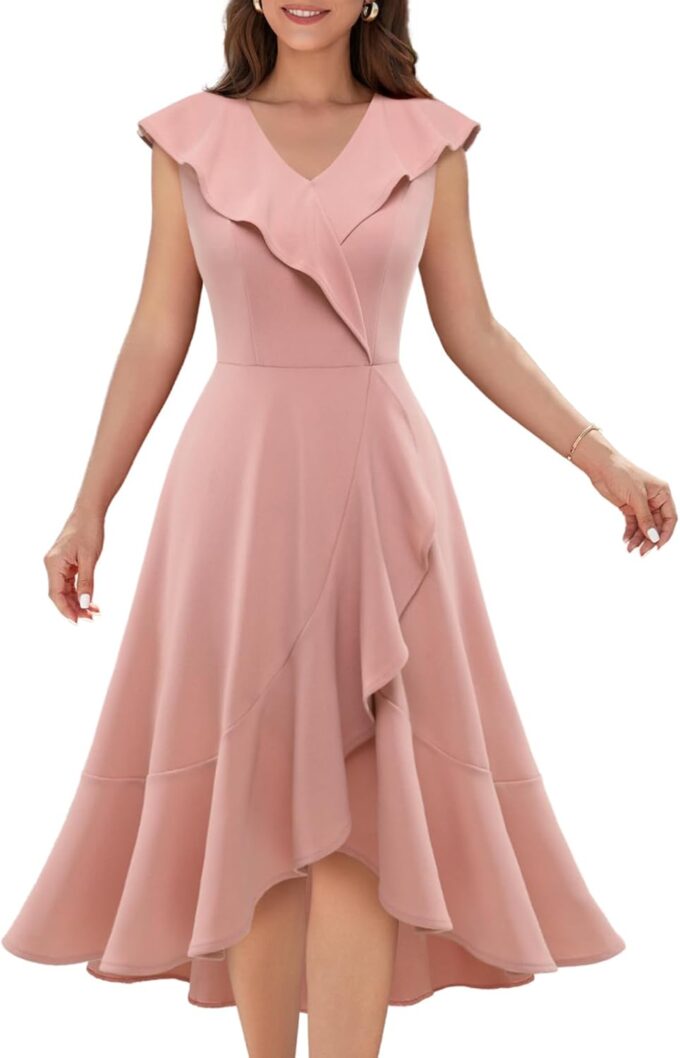 Meetjen Women's Cocktail Dresses Formal Wedding Guest 2025 Tea Party A Line Ruffle Hi Low Elegant Prom Graduation Dress