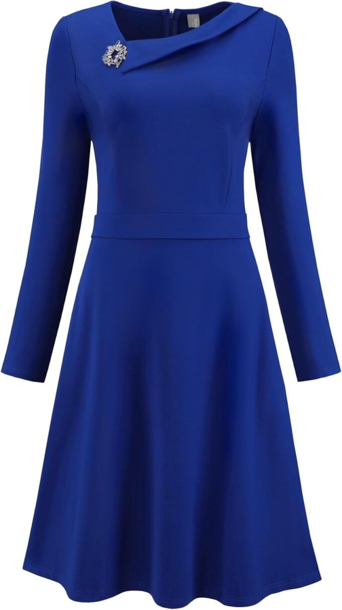 Hobemty Elegantes A-Linien-Kleid für Damen, asymmetrischer Ausschnitt, für die Arbeit, ausgestellte Kleider