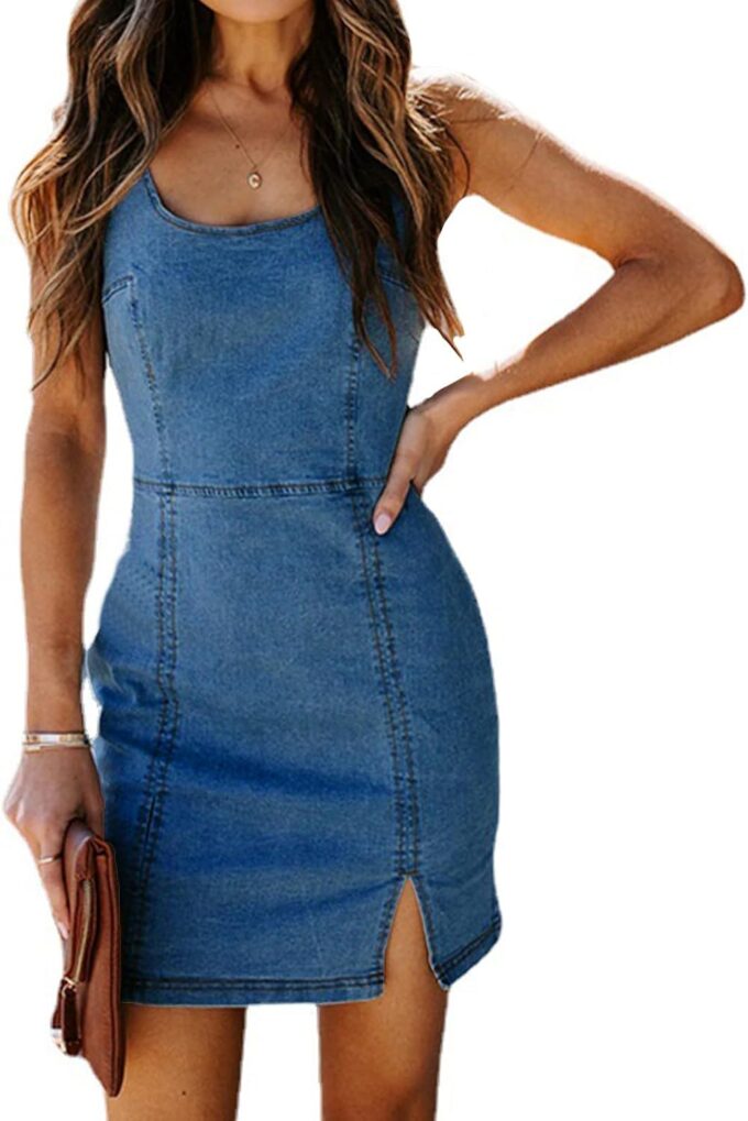 Denim Dress for Women 2025 Sexy Sleeveless Bodycon Split Mini Short Jean Dresses