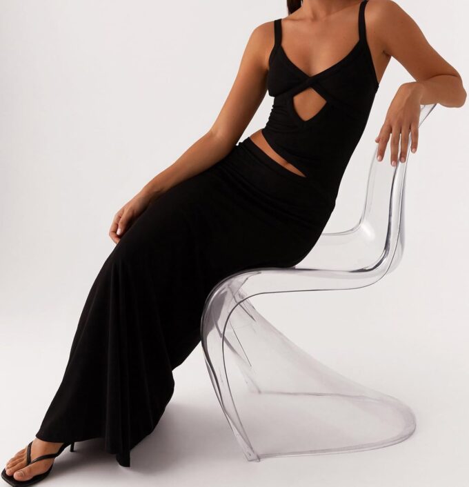 Women Spaghetti Strap Cut Out Maxi Dress Sleeveless V-Neck Backless Hollow Dress Elegant Bodycon Cocktail Dresses – Bild 5