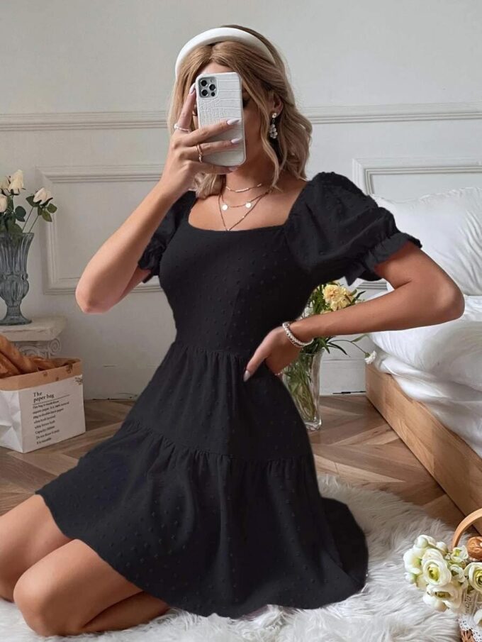 Narecte Summer Dresses for Women 2025,Tie Backless Swiss Dot Mini Dress,Ruffle Hem Flowy Casual Dresses – Bild 5