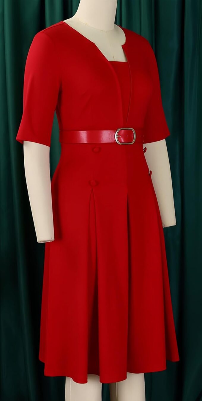 Church Dress for Women 3/4 Sleeve Skirt with Belted Midi Dresses Fit for Office Work and Cocktail Party Outfits – Bild 5
