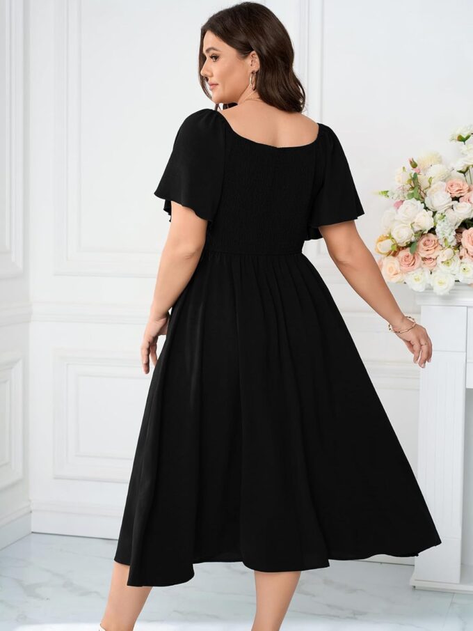 SCOMCHIC Women Plus Size Midi Dresses Short Sleeve V Neck Twist Front Summer Wedding Guest Smocked Flowy A Line Dress – Bild 5