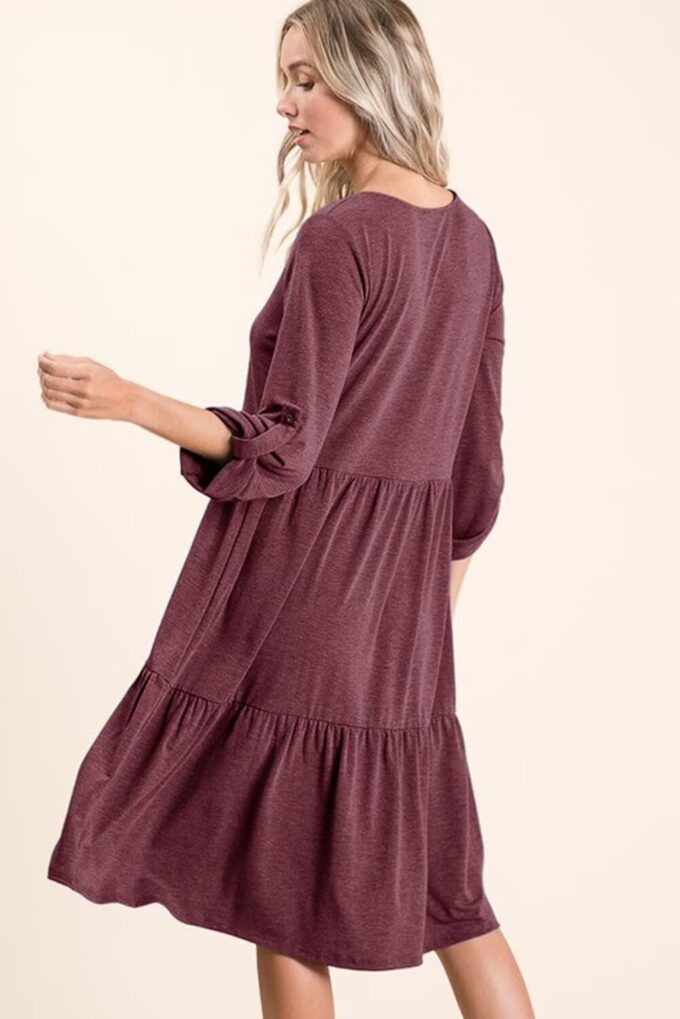 Dokotoo Dresses for Women 2025 Long Sleeve V Neck Knitted Button Down Elastic Waist Ruffle Tiered Mini Dress with Pockets – Bild 3