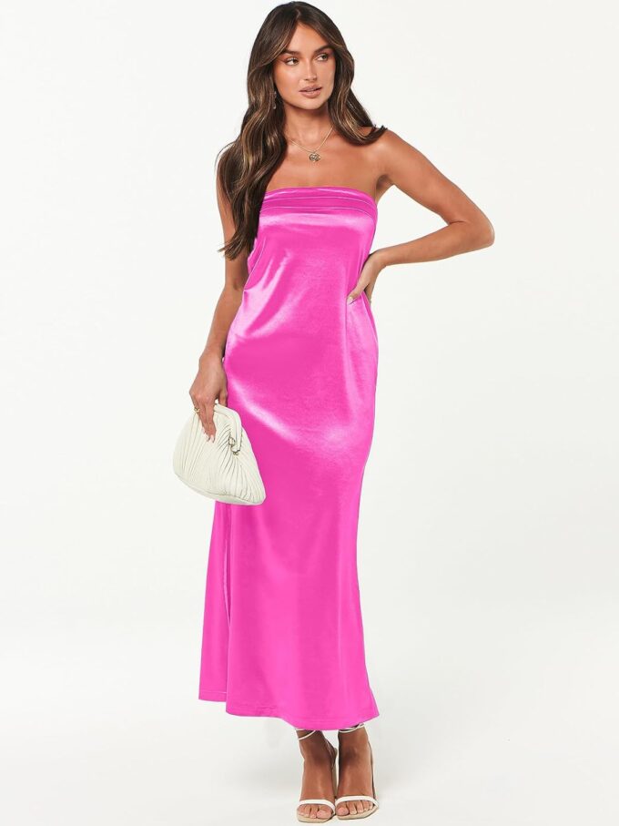 Caracilia Women's Summer Strapless Satin Tube Bodycon Backless Wedding Guest Maxi Dress 2025 Spring Formal Long Dresses – Bild 7