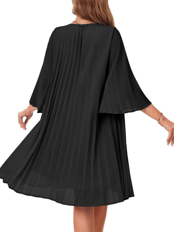 Rooscier Women's 3/4 Sleeve Pleated Crew Neck Keyhole Back Flowy Loose Fit Midi Dress – Bild 5
