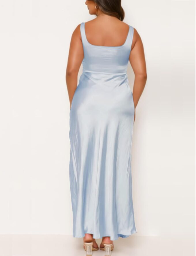 Summer Vacation Satin Maxi Dresses for Women 2025 Square Neck Formal Elegant Ruched Tank Top Wedding Guest Dress with Slit – Bild 4