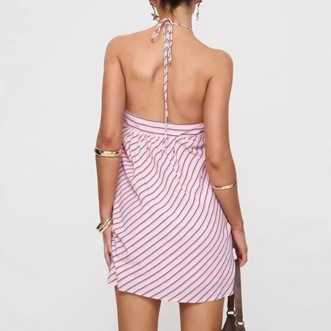Women's Striped Halter Mini Dress for Summer Sexy Backless Sleeveless Dresses Cute Beach Vacation Outfits – Bild 3