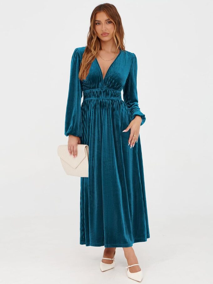 Sissyaki Women's Long Sleeve Velvet Dresses Fall Winter Long Dress Wedding Guest Party Maxi Dress – Bild 3