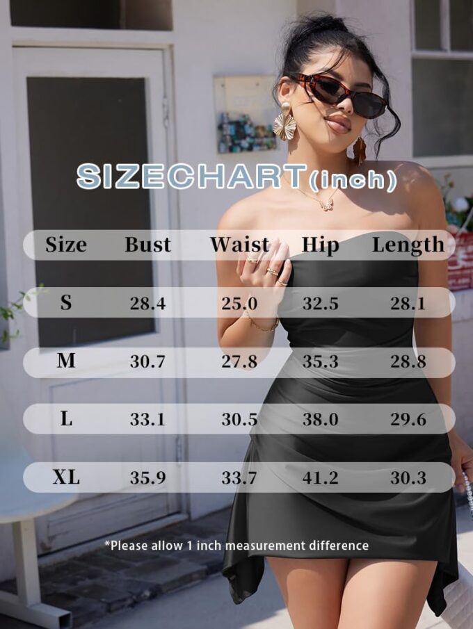 XXTAXN Women's Sexy Elegant Sleeveless Strapless A Line Ruched Cocktail Graduation Satin Mini Dress – Bild 2