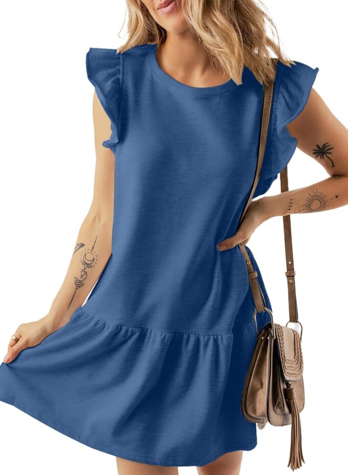 Acelitt Womens Casual Summer Crewneck Babydoll Flowy Tiered Mini Dress, S-XXL – Bild 3