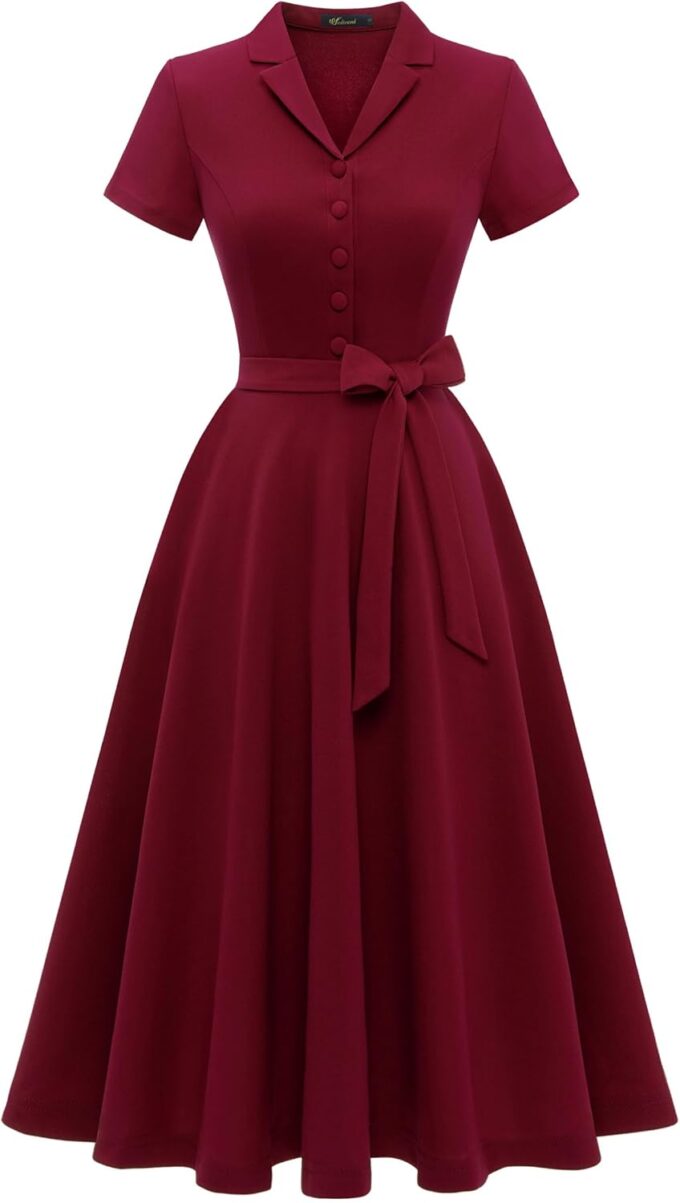 Wedtrend Women's Vintage Tea Dress, Short Sleeve Cocktail Party Dress Work Church Casual Dress