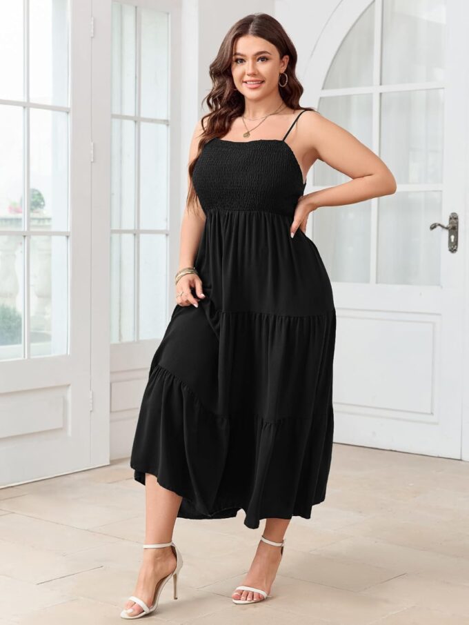 SCOMCHIC Women's Plus Size Summer Maxi Dress Sleeveless Spaghetti Strap Smocked Casual Boho Tiered Long Beach Sun Dresses – Bild 6