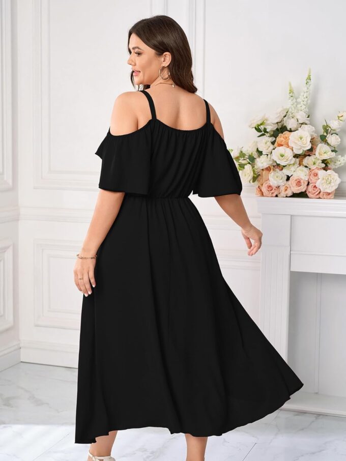 Womens Plus Size Cold Shoulder Dress Short Sleeve Ruffle Summer Sundress High Low Flowy Maxi Long Dresses – Bild 4