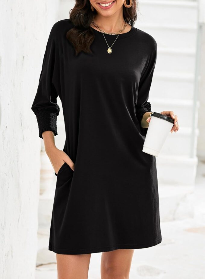 Dokotoo Womens Dresses 2025 Spring 3/4 Sleeve Fashion Dresses Crewneck Casual Mini Dress with Pockets S-XL – Bild 4