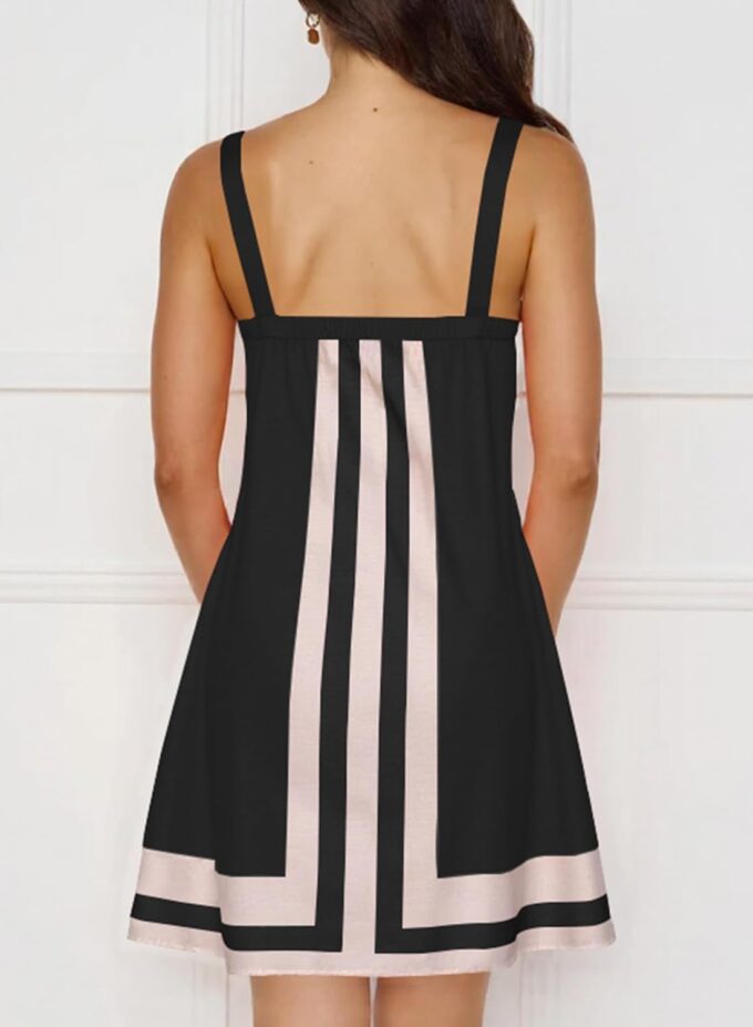 Women Summer Striped Mini Square Neck Color Block Beach Vacation Short Sun Dress – Bild 2