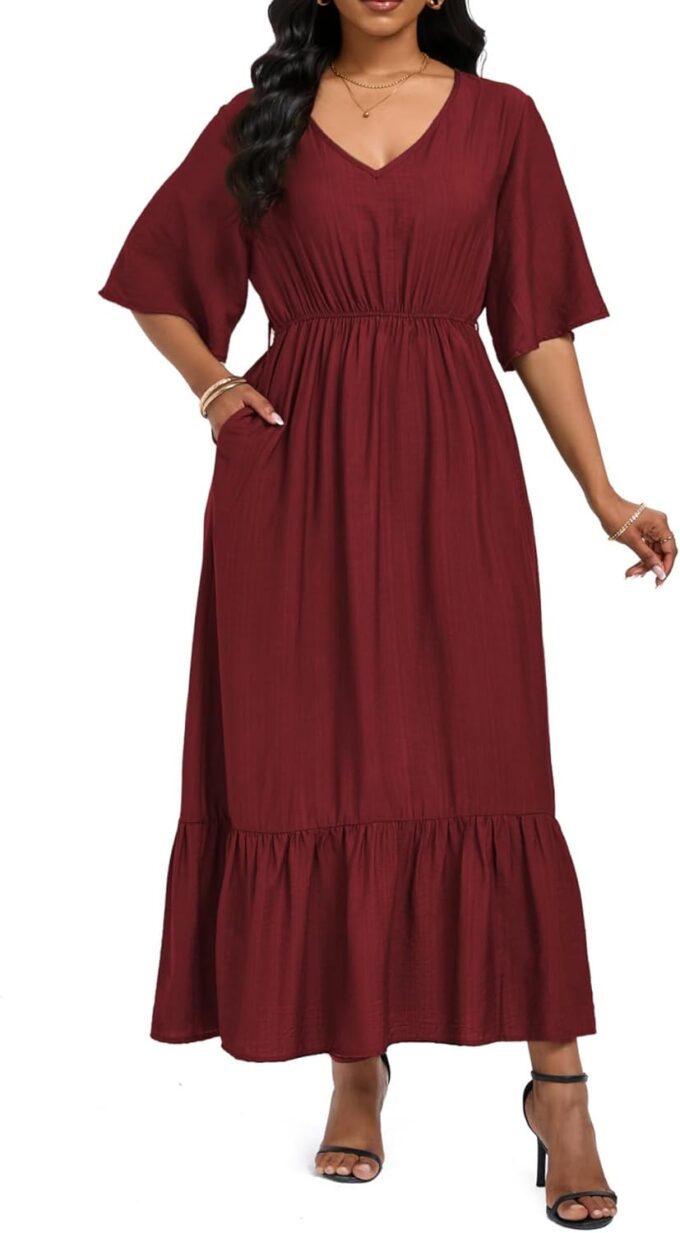 Women's Summer Short Sleeve Maxi Floral Flowy Dresses with Pockets – Bild 2