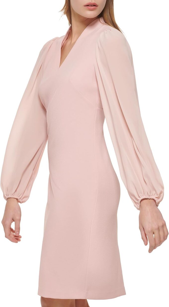 Vince Camuto Women's Chiffon Balloon Sleeve V-Neck Crepe Sheath Mini Dress – Bild 3