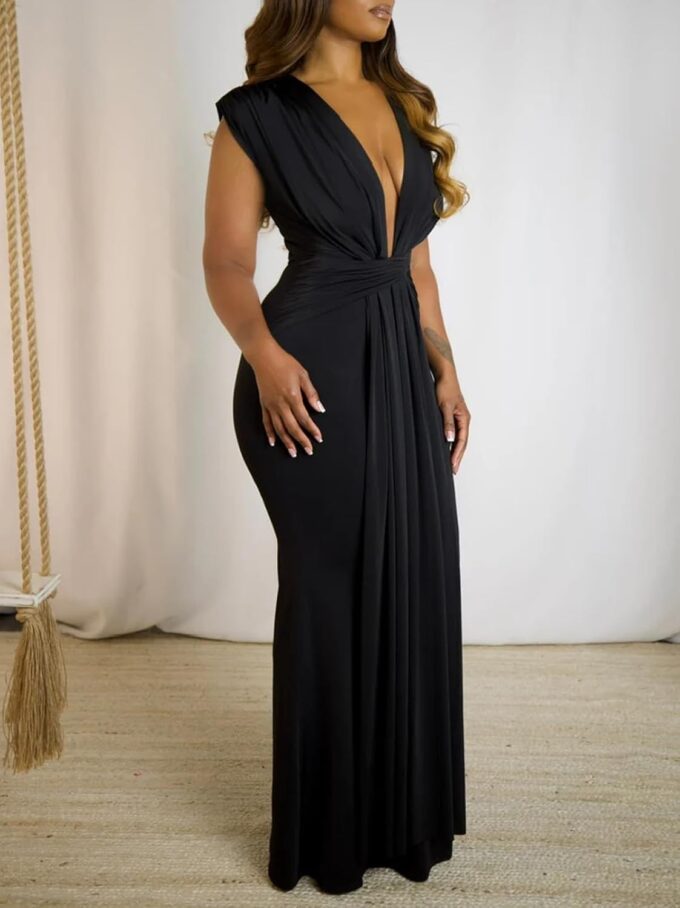 Ekaliy Elegant Bodycon Dresses for Women Deep V Neck Maxi Dress Mermaid Long Dress – Bild 3