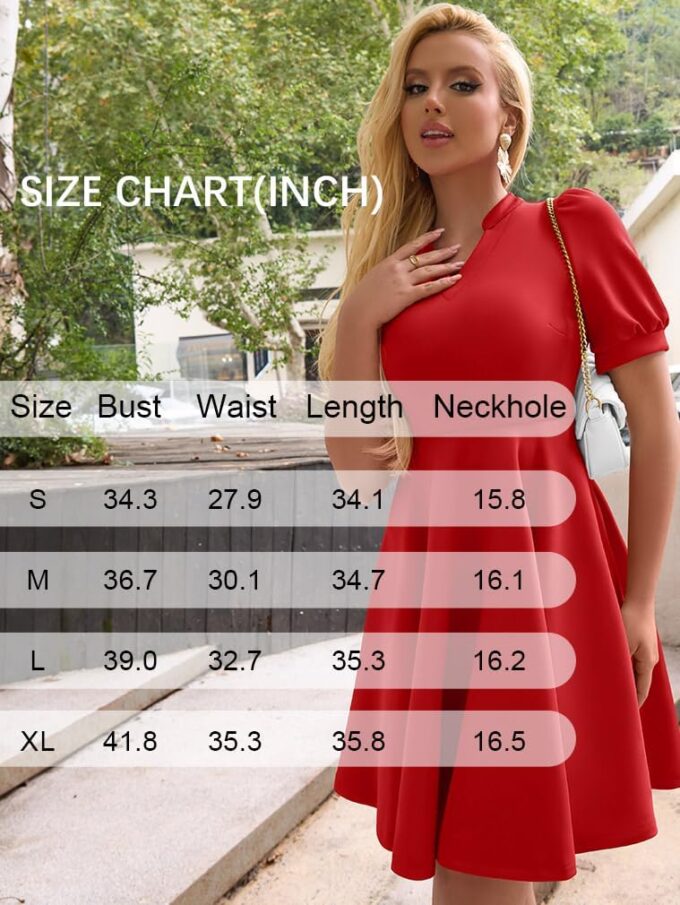 XXTAXN Womens Sexy Short Sleeve V Neck High Waist Cocktail A Line Midi Swing Dress – Bild 2