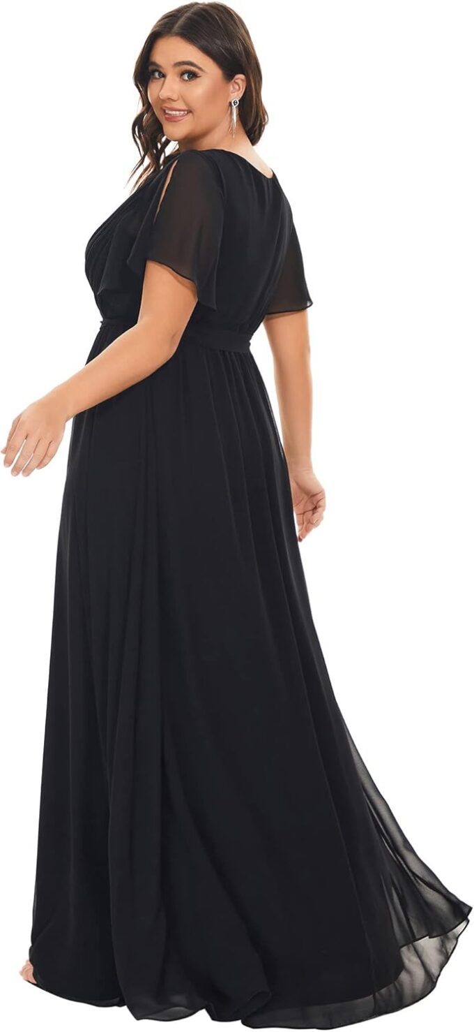 Ever-Pretty Plus Women's Plus Size Chiffon A-Line Deep V-Neck Elastic Sash Waist Floor Length Formal Bridesmaid Dress – Bild 2