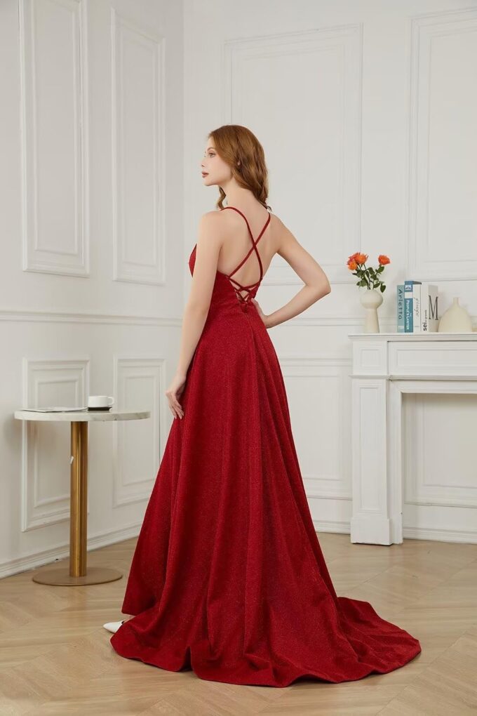 yinyyinhs Glitter Satin Prom Dresses for Women 2025 Spaghetti Straps A-Line Slit Evening Formal Ball Gowns with Pockets – Bild 2