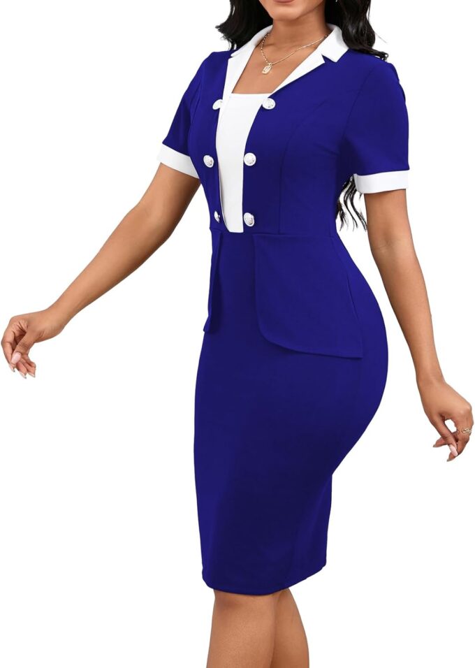 VisiChenup Sexy Arbeitskleid für Damen, kurzärmelig, figurbetont, Business-Bleistiftkleider, Büro-Damen-Outfits – Bild 3