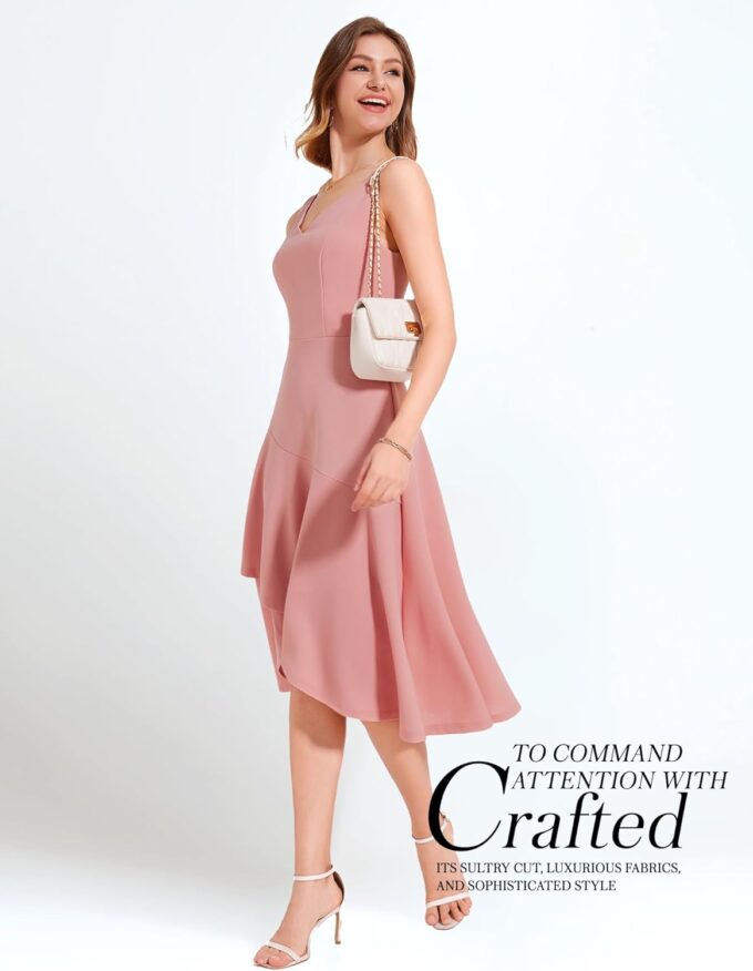 Aupuls Formal Midi Dresses for Women Pink Cocktail Dress Cocktail Dresses for Women Wedding Guest G007 Blush M – Bild 3