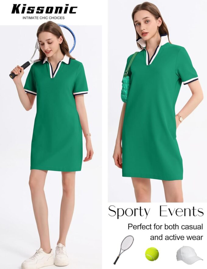 Kissonic Polo Dresses for Women Short Sleeve Tennis Golf Dress V Neck Summer Casual Dress with Pocket – Bild 4