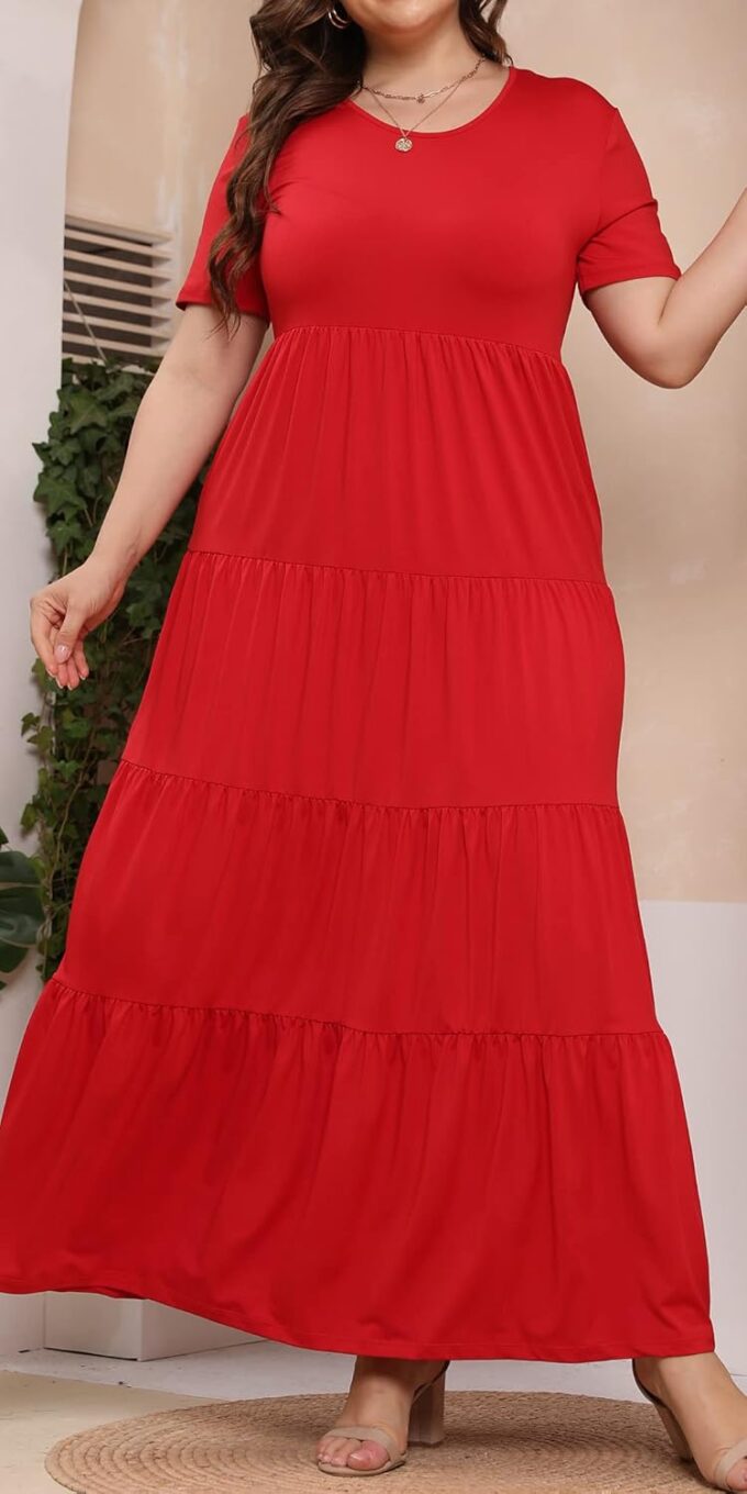 Women's Short Sleeve Ruffle Plus Size Maxi Dress Casual Loose Long Dresses – Bild 2