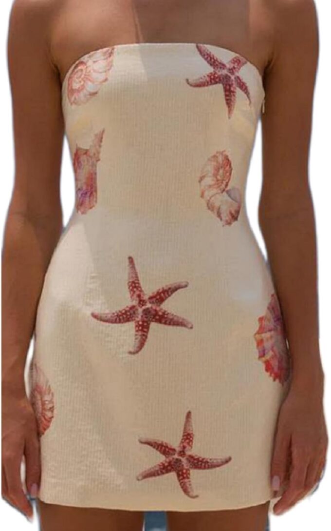 NUFIWI Sexy Floral Strapless Tube Mini Dress Y2K Slim Fit Backless Short Bandeau Dress Going Out Night Party Vocation Dresses