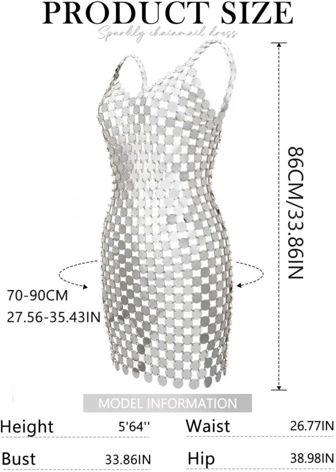 GORAIS Sparkly Sequin Chainmail Dress Dots Dance Mini Dresses Nightclub Bikini Body Chain Dress for Women – Bild 5